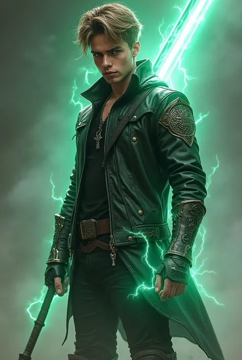 Renall has short, straight, light brown hair, with a casual look that reflects his youth. His eyes are light green, which glow when he uses his electrical powers. He wears a dark leather jacket with metallic details on the sleeves, resembling the color of ...