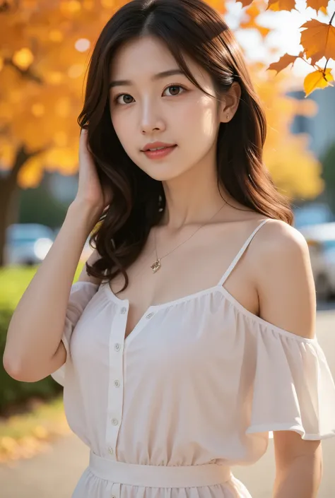 (Practical:1.3, Photorealism:1.5, RAW photos, Model Photos), Magazine cover photo, She is a fresh Japanese fashion model, (Her face shape is similar to that of Japanese actress Riho Yoshioka (Beautiful, Narrow eyes, Straight nose, Thin lips, and a base-sha...