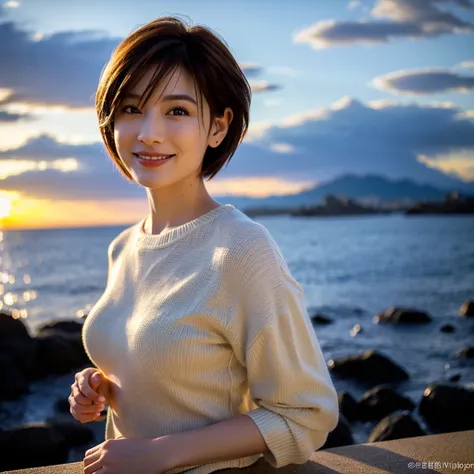 (Realistic, 超Realistic:1.4), 16K HDR, High resolution,((Whiskey Glass)),((Whiskey Bottle)),((Whiskey Glass)),Happy Smile、Short Hair,The best smile、Japanese Actress,so beautiful(It looks like the real thing),Evening Dresses,Cocktail Dresses、Whiskey Bottle、T...