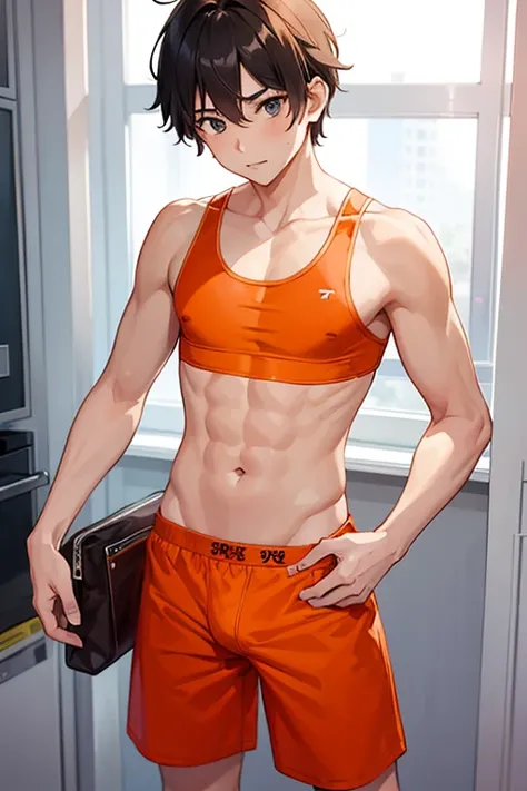 a boy wearing orange underwear