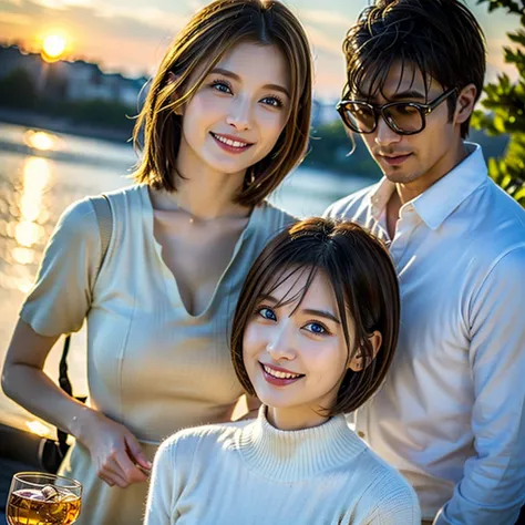 (Realistic, 超Realistic:1.4), 16K HDR, High resolution,((Whiskey Glass)),((Whiskey Bottle)),((Whiskey Glass)),Happy Smile、Short Hair,The best smile、Japanese Actress,so beautiful(It looks like the real thing),Evening Dresses,Cocktail Dresses、Whiskey Bottle、T...