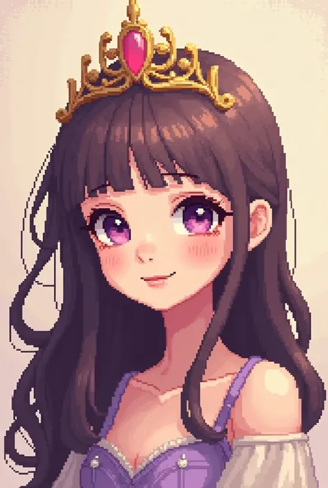 Pixel art, 1 girl, Long hair, looks at the viewer, Smile, purple eyes, in detail, Character sprite, tiara, 