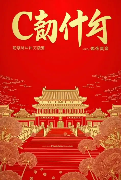 The cover of the Chinese magazine features an illustration with gold foil on red paper, depicting Tian‘anmen Square CHINESE BUILDING and traditional architecture in a golden line drawing style. The title”CHINA“ is written in large letters at the top center...