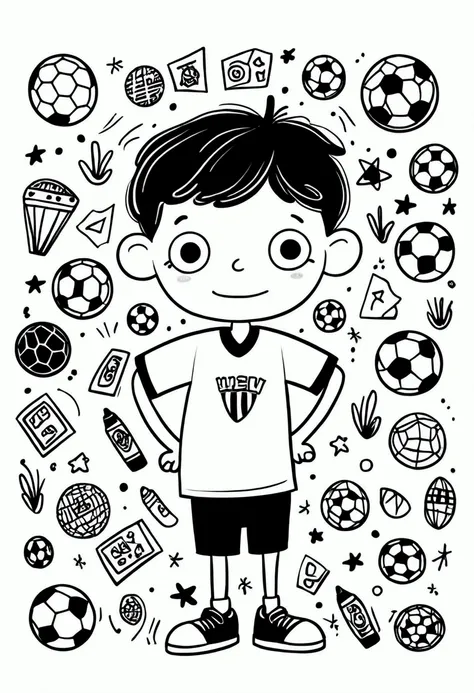 gemma correll style。childish graffiti with markers. the pen outlines the outline. stick figure, cartoon cute football boy. footb...