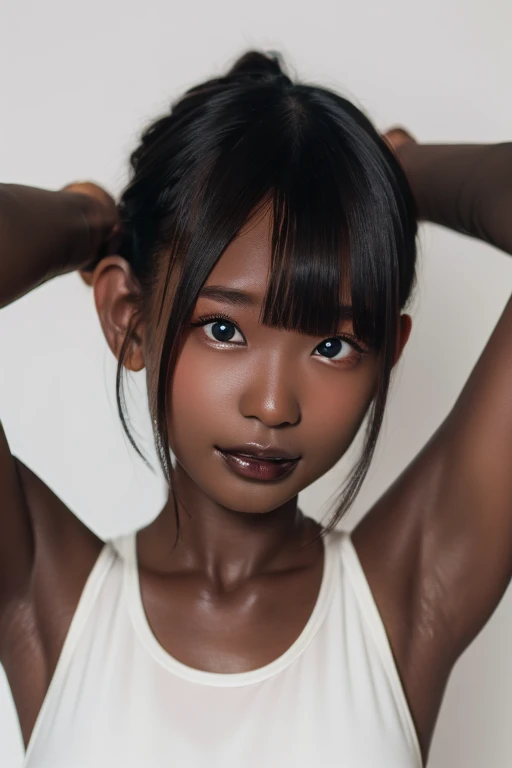 best quality, masterpiece, highres, (detailed:1.4), 1 girl, black hair, (((( dark skin:1.5 )))), extremally thin eyebrows , thic...