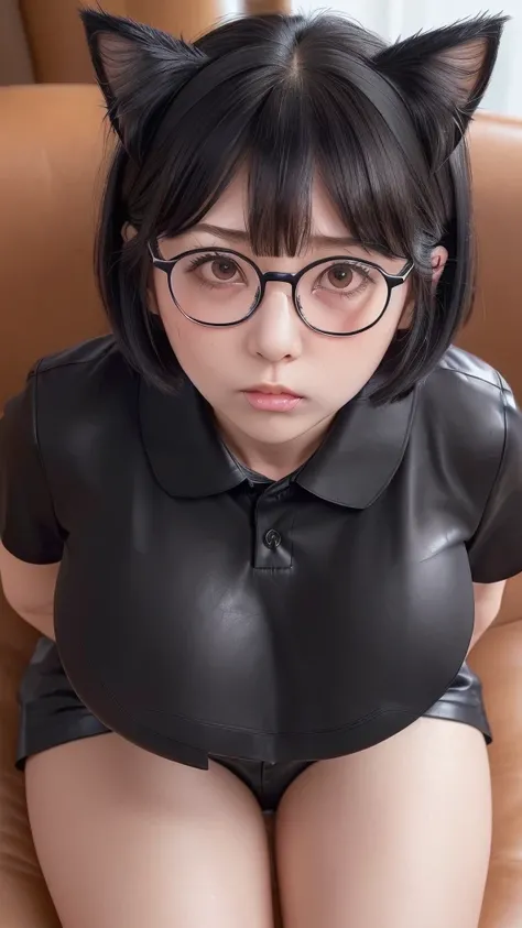 masterpiece, 8k,16k,((   living room  )),(((black eyes:1.10))),(((Subjective))),(((Cute little sister))),(((Bob hair))),(((bangs))),(((Droopy eyes:1.2))),Best Quality, (((Very detailed))), (((Textured skin))),(((No makeup))),(((collared shirt))),((high sho...