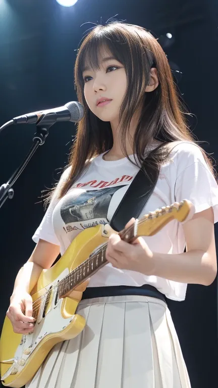  ((フェスの野外ステージでエレキギターを弾くBeautiful Japanese Women:1.2)), Fender Stratocaster, Daytime outdoor live performance, audience, Huge success, (On the table), (Highest quality, 8k, masterpiece:1.2, RAW Photos), (Real:1.2) Japanese, (Beautiful Japanese Women:1.2, Ba...