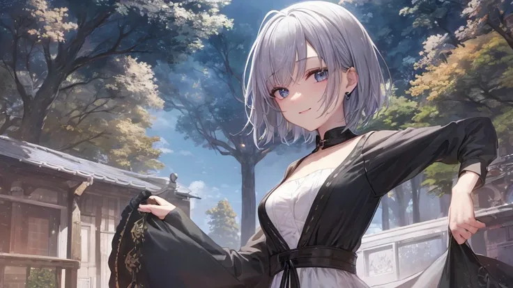 Ultra HD,Look at the viewers, and, 20 years old, 非常にShort Hair, Long bangs between the eyes, Pale blue eyes, Very detailed,(masterpiece、Best Quality),Gray Hair、Laughter、wonderful, Silver Hair, iris, Short Hair、Small face、明るいsmile、(Detailed face) ,Professio...