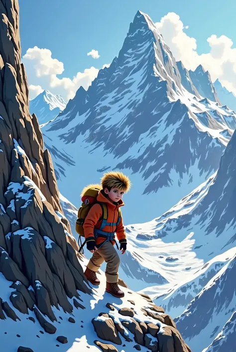 A boy climb in mountain