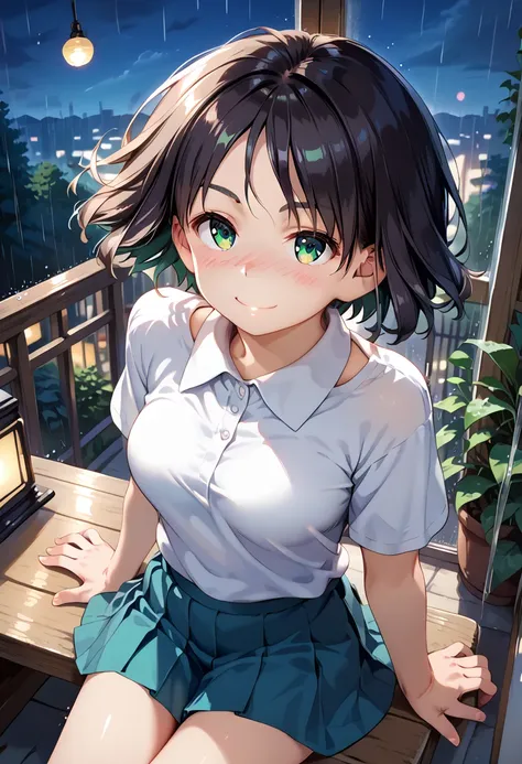 score_9, score_8_up, score_7_up, source_anime, 1girl, ChiguchiMP, black hair, green eyes, (bobcut hair) ,(8k, Best Quality, Masterpiece: 1.2), Super Detailed, Cute, Alone, detailed eyes, Beautiful Detailed Sky, Detailed Cafe, Night, Sitting, Date, (Nose bl...