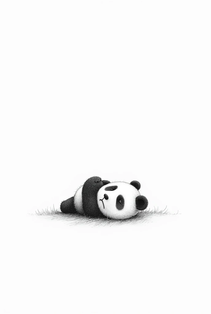 Black and white, baby panda, facing upwards, sleeping, eyes closed, no background, vague description, thin pencil-like outline