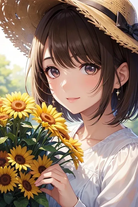 my grandmother、Shiny brown hair, Short Hair, (Beautiful brown eyes、Sparkling eyes, Fine grain)、smile、Ultra-detailed eyes、Highly detailed face, Highly detailed eyes,Cowboy Shot、



 masterpieceThe best quality,One girl,,still life,Nobody,Product Photos,Suns...