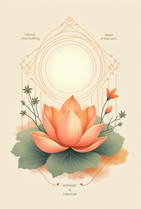 "Create a calming and serene design for a yoga t-shirt. The design should feature soft, flowing lines that represent movement and tranquility., using warm, earthy tones like pastel peach, soft terracotta and sage green. The central motif can be a minimalis...