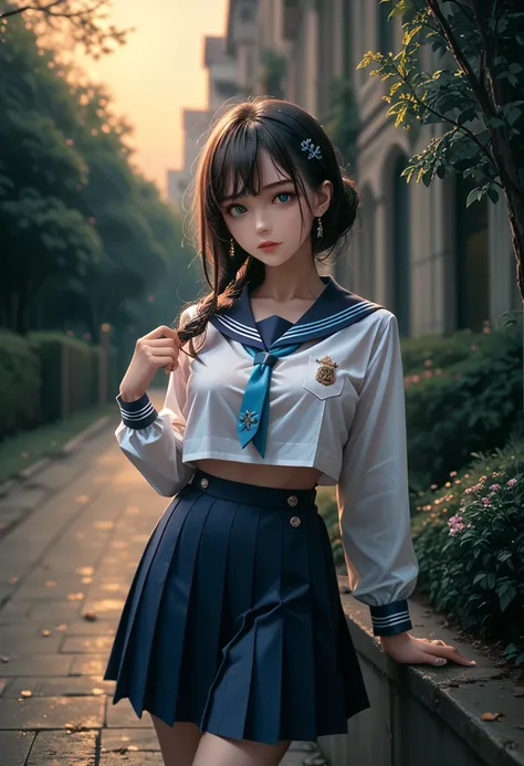 side(azure lane),(source),school_uniform,1 girl,one,outdoors, looks at the viewer,, ,masterpiece, best quality, ultra-detailedil...