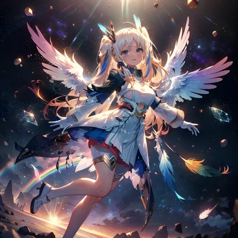 (a bit: 1.2), (masterpiece: 1.4), (best quality: 1.4), (she is fused with a gundam mecha from the future.:1.4), (very cute angel...