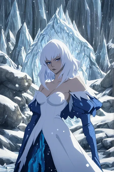 imagen de estilo anime de una mujer con un traje azul posando en la nieve., ig model | germen de arte, extremely detailed germen...