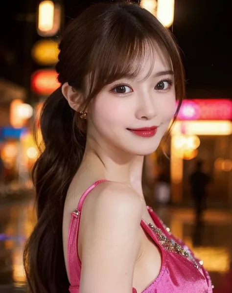 Masterpiece, 1 beautiful girl in nightclub, detailed eye, Puffy eyes, neon lights, top-quality, high resolution, (Realistic: 1.4), cinematic lighting, Japanese, Asian Beauty, Super beauty, beautiful skin, A slender, body facing forward, (A hyper-realistic)...