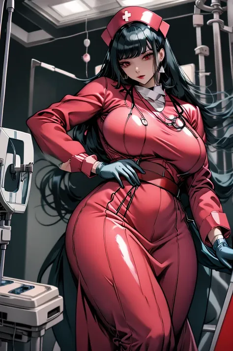 nurse uniform,hospital, latex nurse suit,nurses,busty,elbow gloves,labcoat,black hair woman,red eyes , gigantic ,medical instruments,asian nurse,two nurses,speculum,examination room,oversize ,big ass ,strap on, lay on table ,legs spreaded,giving birth,gyno...