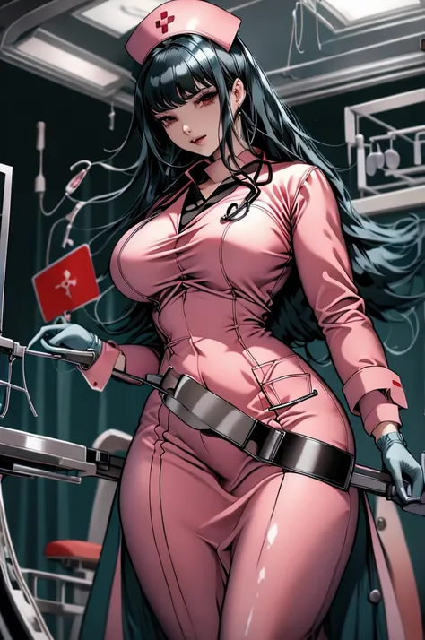 nurse uniform,hospital, latex nurse suit,nurses,busty,elbow gloves,labcoat,black hair woman,red eyes , gigantic ,medical instruments,asian nurse,two nurses,speculum,examination room,oversize ,big ass ,strap on, lay on table ,legs spreaded,giving birth,gyno...