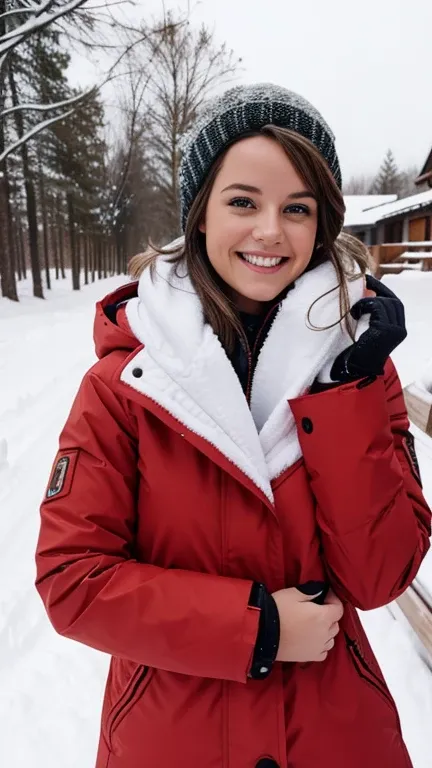 Allison Miller wearing sexy snow clothes and smiling