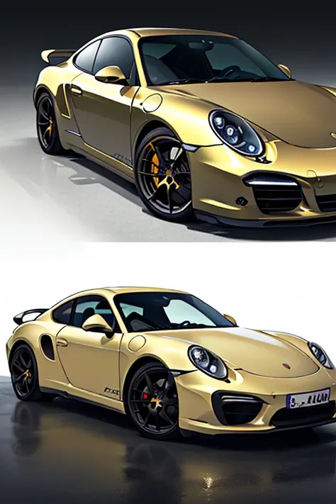 Draw a porsche car Design with black and Golden 