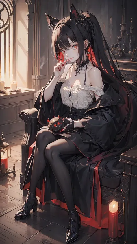 (Best Quality4K,High resolution,masterpiece:1.2),Very detailed,Realistic:1.37,,(whole body, I can see your feet and shoes: 1.2),、(,Spooky altar background,Dark fantasy,Red color scheme,Ominous atmosphere,Eye-catching,Storytelling,anatomy,Anime Style,Concep...