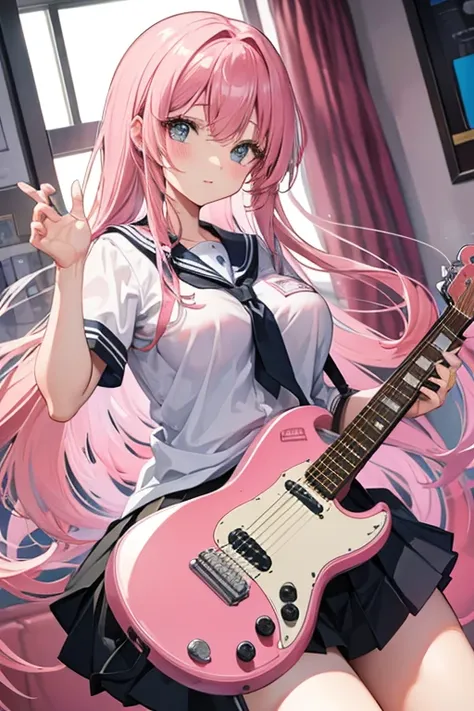 Pink Hair,Big Breasts,Ochonbo,High school girl,guitar