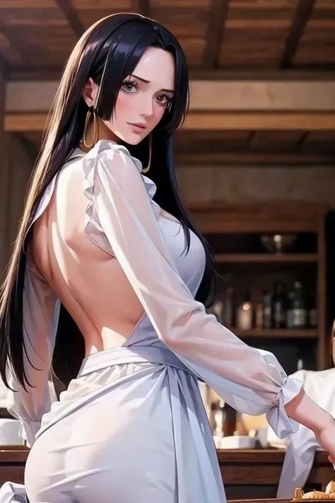 best quality, masterpiece, highly detailed,1girl, (detail light), Boa Hancock,, (masterpiece:1.5), Detailed Photo, Smiling,(8K, Photorealistic, Best Quality: 1.4), (1girl), Beautiful Face, (anime realistic Face), (Black Hair, long Hair: 1.3), Beautiful Hai...