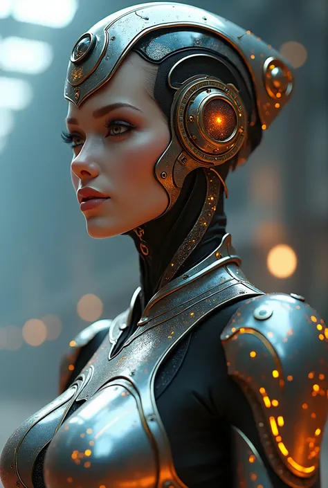 stunning armoroid lady, 1girl, beautiful detailed eyes, beautiful detailed lips, extremely detailed face and eyes, long eyelashes, heroic pose, futuristic armor, intricate armor details, metallic armor, advanced technology, glowing energy effects, beautifu...