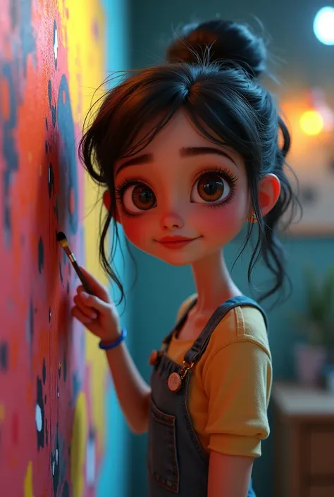 (Teen girl,3d cartoon girl,girl painting wall,beautiful teen messy girl,Tim Burton style,cute,expressive,abstract expressionist art,Oskar Kokoschka style:1.2),(best quality,4k,8k,highres,masterpiece:1.2),ultra-detailed,(realistic,photorealistic,photo-reali...