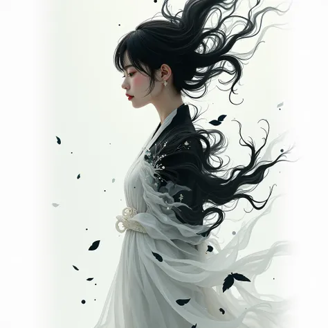 Fantasy Chinese style illustration, The girl in Fluid Fragments, morphing seamlessly between an array of abstract white and black compositions, each transformation transcending traditional definition and expectation.
surreal, (best quality, masterpiece, ph...