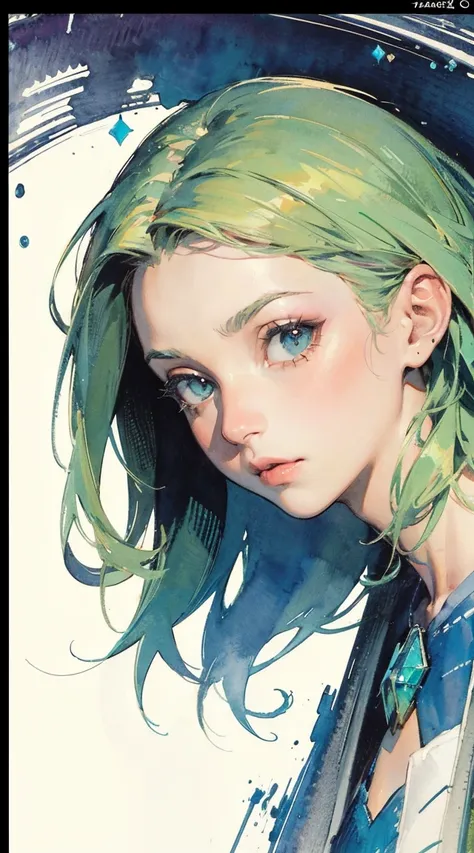 (((beautiful detailed)))(cute face:1.2)girl,radar screen,cowboy shot,exquisite illustrations,bohemian style wizards outfit,Green radar screen background,Magic Circle,perm hair,pastel hair,(sharp lines:1.2)(clear line:1.2)(eye details:1.3)(thick border:1.4)...