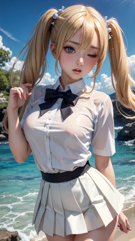 ((highest quality)), ((masterpiece)), (detailed), high twintail, ((blonde hair)), (futanari highschool girl), (erect penis:1.2),...