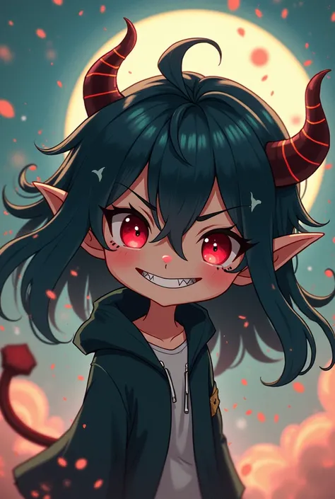 Long haired demon boy anime chibi