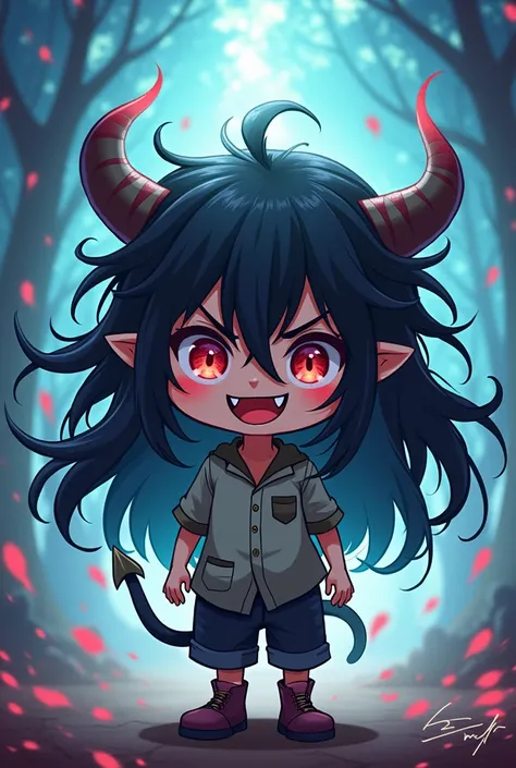 Long haired demon boy anime chibi