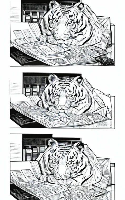 Everything is a coloring book、High resolution tiger coloring book、Realistic texture、Every detail is carefully drawn