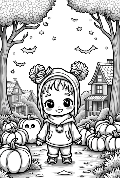 detailed fall toddler coloring book pages, cute cartoon style, colorful autumn leaves, pumpkins, ghosts, bats, spooky houses, best quality, 4k, ultra-detailed, photorealistic, vibrant colors, dynamic lighting, whimsical, fun, educational. all images must b...