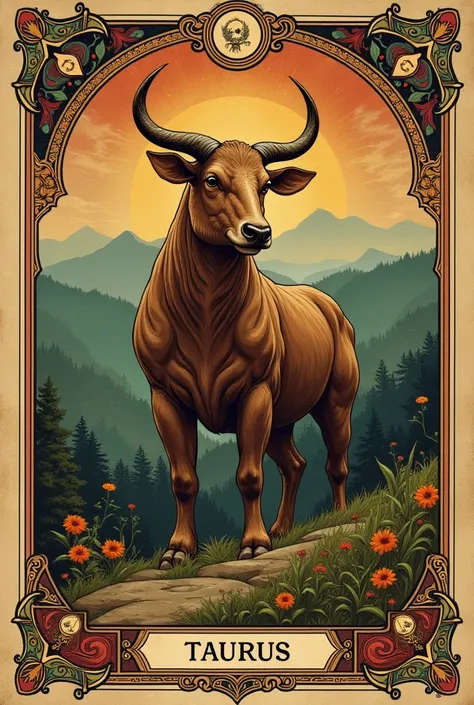 Features of the Zodiac TAURUS ♉ in an ancient tarot card