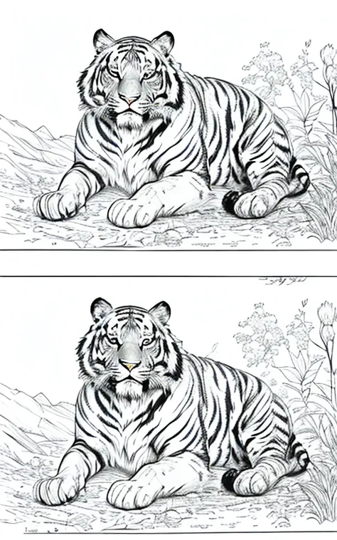 A rich expression、Everything is a coloring book、High resolution tiger coloring book、Realistic texture、Every detail is carefully drawn、Various poses