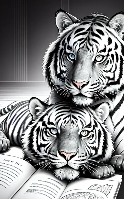 Beautiful Face、Artistic movement、The majesty of a tiger、A rich expression、Everything is a coloring book、High resolution tiger coloring book、Realistic texture、Every detail is carefully drawn、Various poses