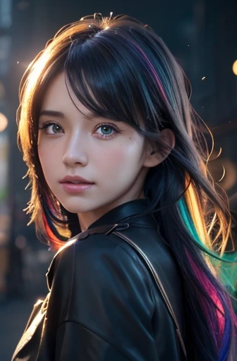 {{masterpiece}}, best quality, extremely detailed CG unity 8k wallpaper, cinematic lighting, lens flare, beautiful detail eyes, black,  side glance,  multicolor hair, colorful light, particles, heterochromia, (colorful:1.5), (colorful hair:1.5),