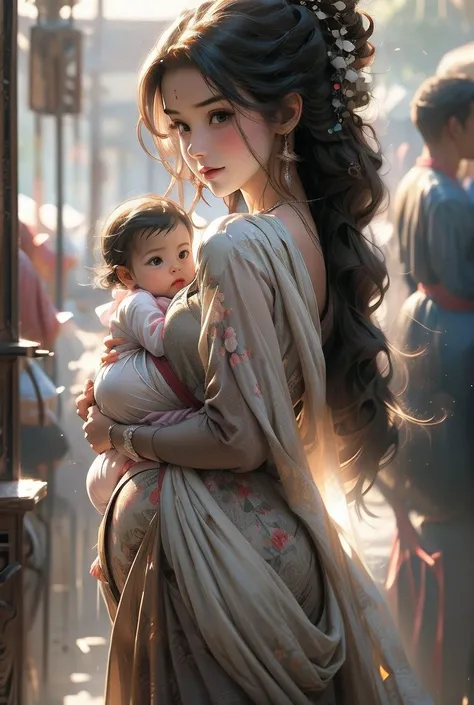 A beautiful young mother, carrying your baby in your arms