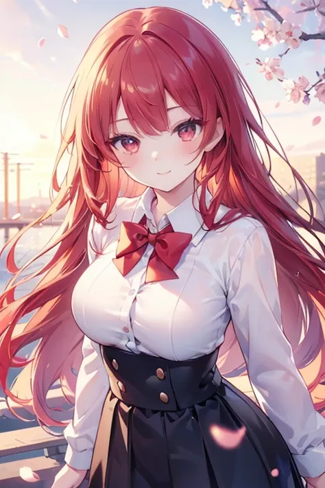 ((masterpiece, best quality, high resolution, UHD, pixel perfect, depth of field, 4k, RTX, HDR)), 1girl,single, solo, 1, beautiful anime girl, beautiful art style, anime character, ((very long hair , bangs, red hair,)), (red eyes:1.4, round eyes, beautiful...