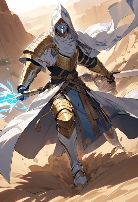 Giorgio Sideras, the second hero of the third division, could have a look that reflects the aesthetics of classical Greece, with touches of desert and samurai elements. He could wear light armor reminiscent of ancient Greek warriors, but adapted for battle...