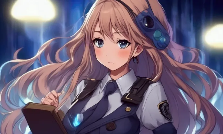 cute yuna (mystic investigator, mystic 3rd eye in forehead, sheer silk police investigator uniform, hair blows in mystic wind) she is investigating a murder scene and sees the ghostly victim
