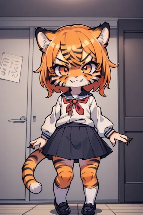 (masterpiece, high quality, best quality, 8k, high resolution), ((chibii style, chibi cute)), ((solo, 1 kid girl)), {tiger girl,...