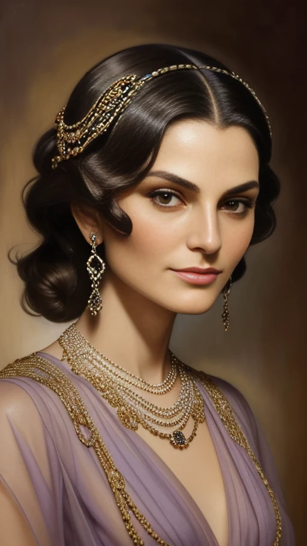 (Masterpiece) portrait of a insanely beautiful Coco Chanel model in 1940s, beautiful painting with highly detailed face by Alphonse Mucha, Craig Mullins, Greg Rutkowski, magali villanueve, (the most beautiful portrait in the world:1.5), in the style of shi...