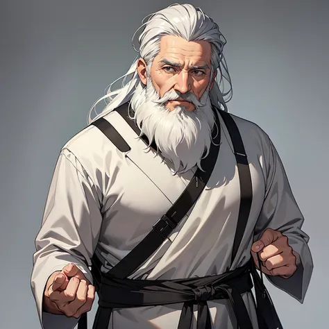 High resolution, masterpiece, Anatomically correct, Winner of numerous awards, Ultra high definition, Textured skin, male、Gray-haired old man、Long white beard、Martial Artist、Looking at me、Long white hair、The background is a peaceful village、(((solo))),Pull...