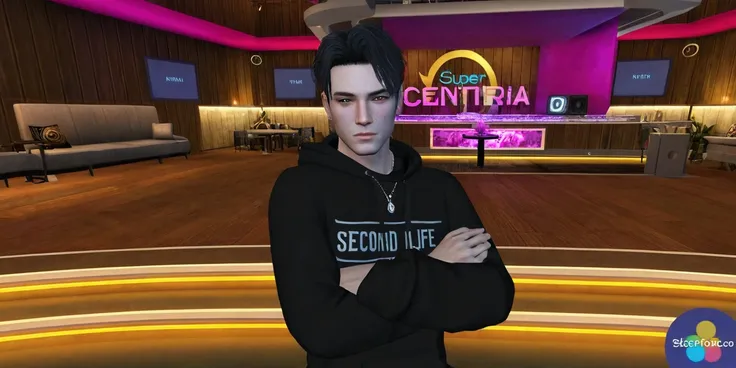 Beautiful man in a black sweatshirt standing in a room, second life avatar, upper body avatar, halfbody headshot, secondlife, sitting down,