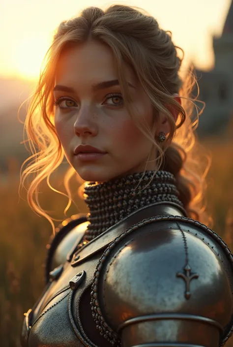 (masterpiece), (extremely intricate:1.3), (realistic), portrait of a girl, the most beautiful in the world, (medieval armor), metal reflections, upper body, outdoors, intense sunlight, far away castle, professional photograph of a stunning woman detailed, ...